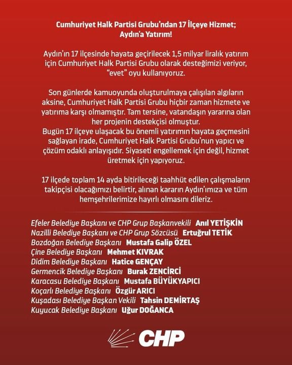 CHP'den Yatırımlara Destek