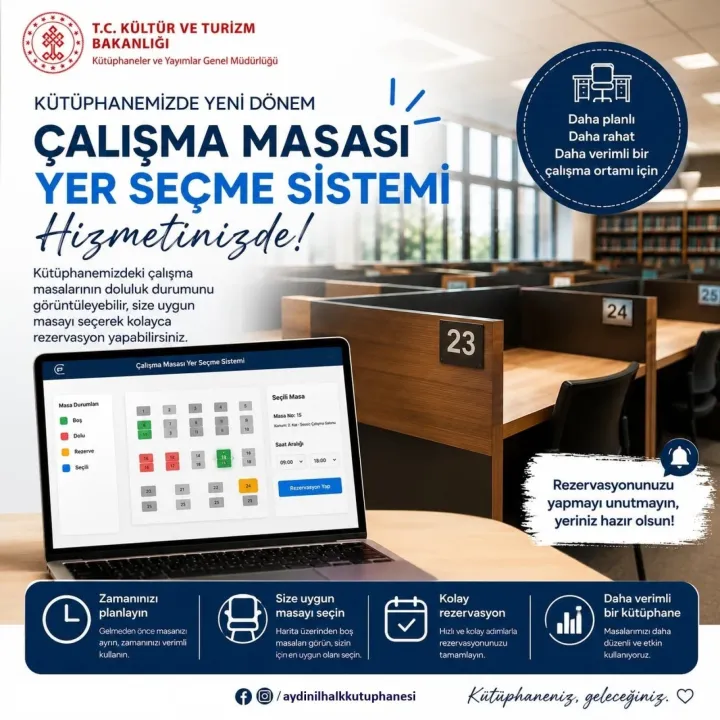 Aydın İl Halk Kütüphanesi’nde yeni rezervasyon sistemi hizmete girdi