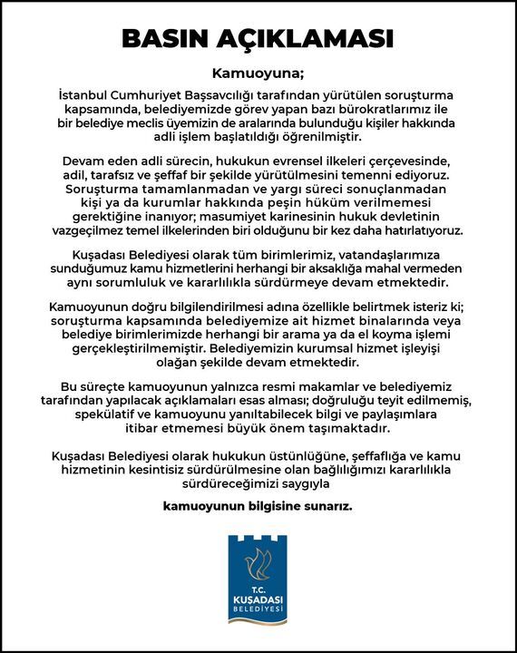 Kuşadası Belediyesinden açıklama